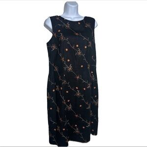 Lapis Anthropolgie Sz 10 Embroidered Dress Sleeveless Linen Vintage Modest